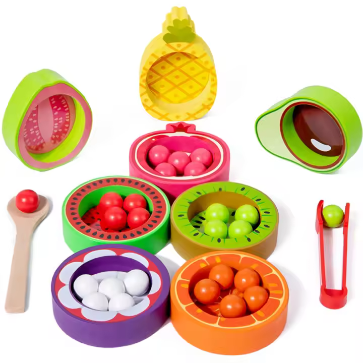 Juego De Montessori Educativo Para Niños Madera Colores Clasificación Alineación Frutas Conociendo Cuentas Entrenamiento Acción Fina Puzzle - 1