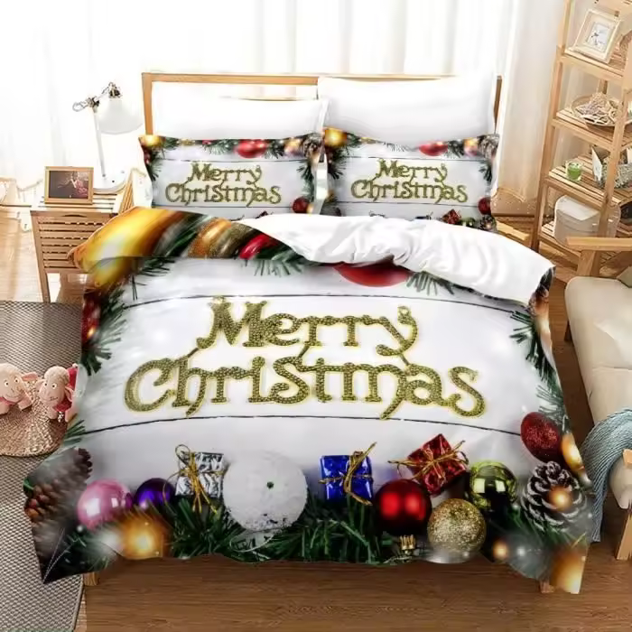 Juego de cama con funda nórdica navideña de oro blanco y 2 fundas de almohada de 200 x 200 cm - 1
