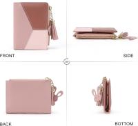 Carteras pequeñas para mujer, monedero de piel sintética con borlas y bolsillo con cremallera para niñas con borlas de metal en forma de conejo y colgante (rosa) - details 0