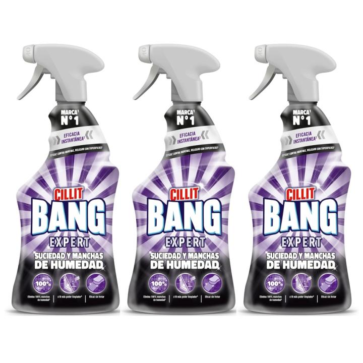 Cillit Bang Expert Manchas de Humedad y Suciedad Pistola pulverizadora 750ml (Pack 3 unidades) - Potente limpiador en spray, delicado con las superficies, Óptimo para juntas negras de paredes y baldosas, encimeras, baños, cubos de basura, desagües