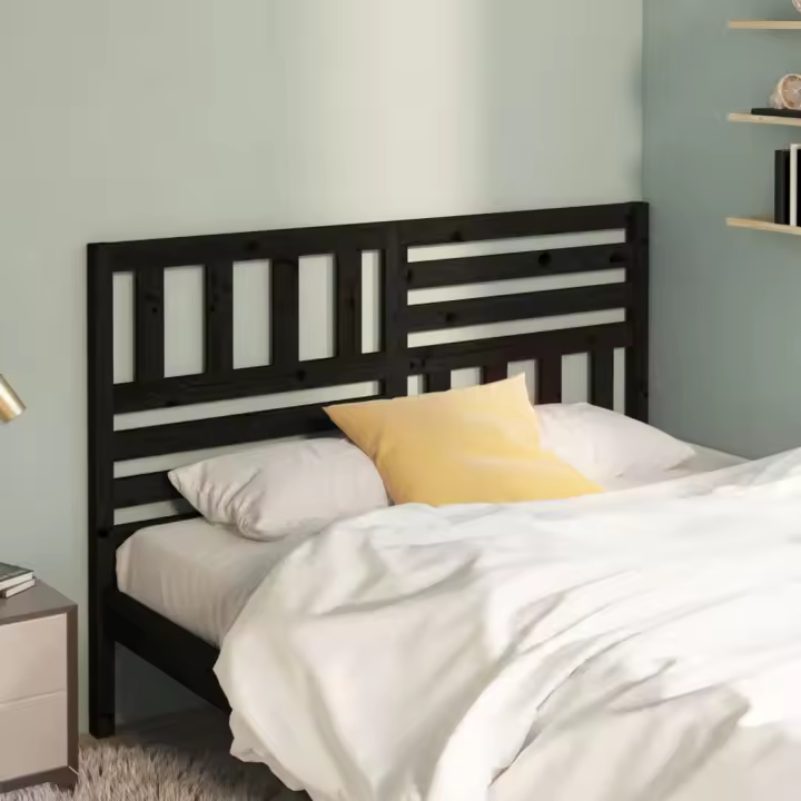 vidaXL Cabecero de cama madera maciza de pino negro 126x4x100 cm - 1