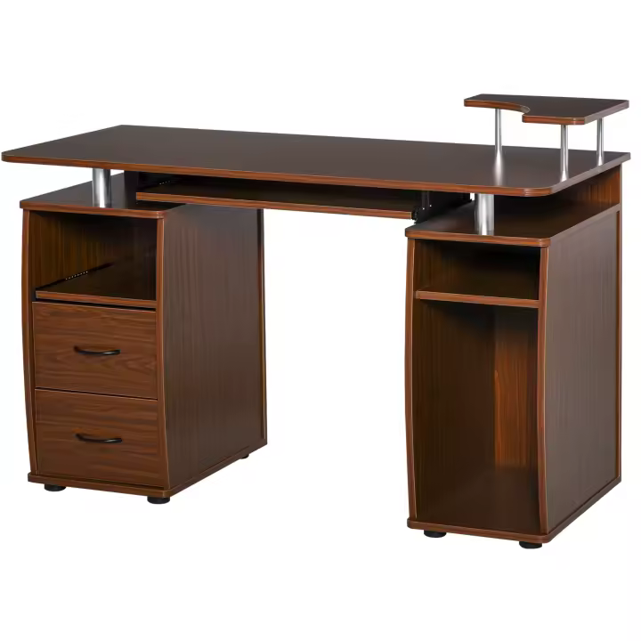 HOMCOM Escritorio con Estanterías Mesa de Ordenador con 2 Cajones Bandeja de Teclado Extraíble y Soporte para Monitor CPU para Oficina Estudio 120x55x85 cm - 1