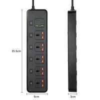 Enchufe Universal Con 5 Salidas 13A 250V 3250W 2m Cable Con 4 Type-C Y 2 USB Interruptor Independiente Estación De Energía - details 3