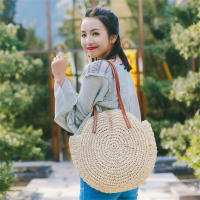 Bolso De Hombro Hecho a Mano Con Paja Vintage Bolso De Playa Redondo Bohemio Verano Casual Bolsa De Rattan Círculo Raffia Para Mujer - details 7