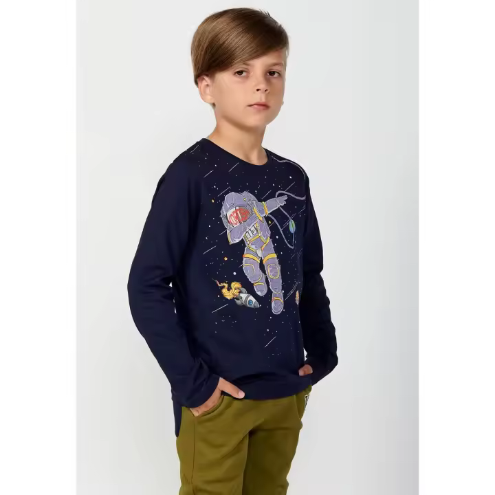 Koroshi Camiseta de manga larga de Algodón y cuello redondo con Estampado delantero de Color Navy para Niño - 1