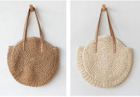 Bolso De Hombro Hecho a Mano Con Paja Vintage Bolso De Playa Redondo Bohemio Verano Casual Bolsa De Rattan Círculo Raffia Para Mujer - details 5