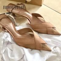 Sandalias De Verano Para Mujer Zapatos De Tacón Alto Con Punta Puntiaguda Slingback Elegantes Y Moda Hebilla En El Tobillo Microfibra Con Suela De Goma - details 1