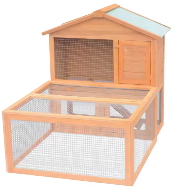 vidaXL Conejera jaula de animales con patio exterior madera - 1