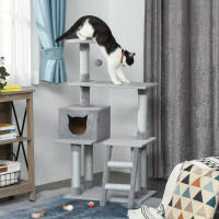 PawHut Árbol Rascador para Gatos Grande Altura 124 cm Torre de Escalada con Plataformas Escalera Cueva Postes de Yute y Bola Colgante Juego y Descanso 60,5x40x124 cm Gris - details 1