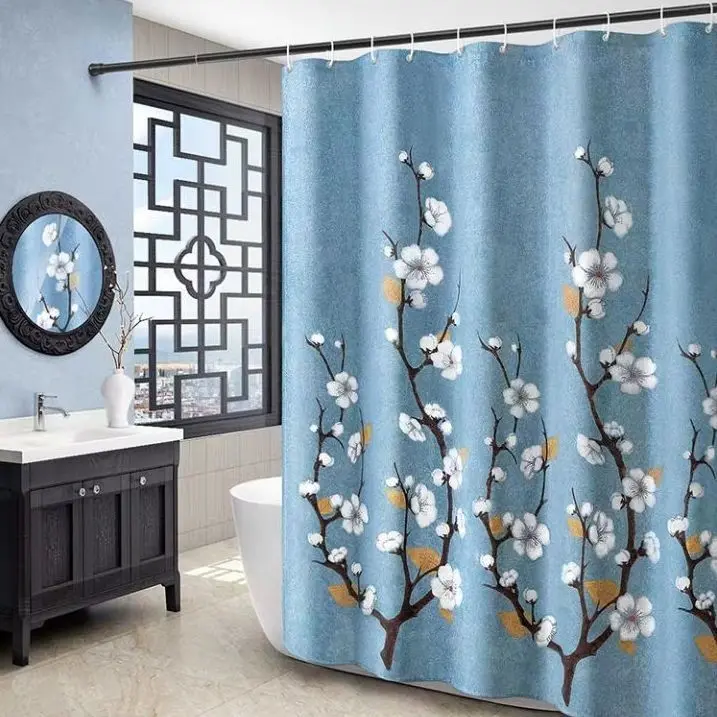 Cortina de Ducha de Baño de poliéster frío, impermeable, Cortina de Tela a prueba de Moho, Cortina Colgante para baño, Cortina de Puerta, Cortina de Puerta, Cortina divisor, Varilla telescope sin Perforaciones, para Duchas y Baños. - 1