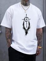 Camiseta De Verano Para Hombre 100% Algodón Estampado De Ángeles Y Cruz Casual Deportiva Cuello Redondo Manga Corta Transpirable Ligera Secado Rápido Protección Solar Elástica Sostenible Sin Capucha - details 2