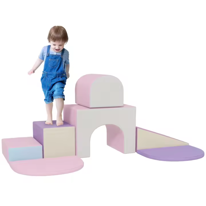 HOMCOM Módulo de 7 piezas de habilidades motoras para bebés, bloques de construcción de espuma EPE con cubierta sintética, juguetes educativos para niños en edad preescolar, multicolor - 1