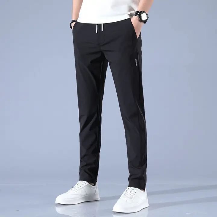 Pantalones Casuales Para Hombre De Seda De Hielo Ultrafino Transpirables Y Secado Rápido Estilo Recto Cierre Elástico Y Cómodo Para Verano - 1
