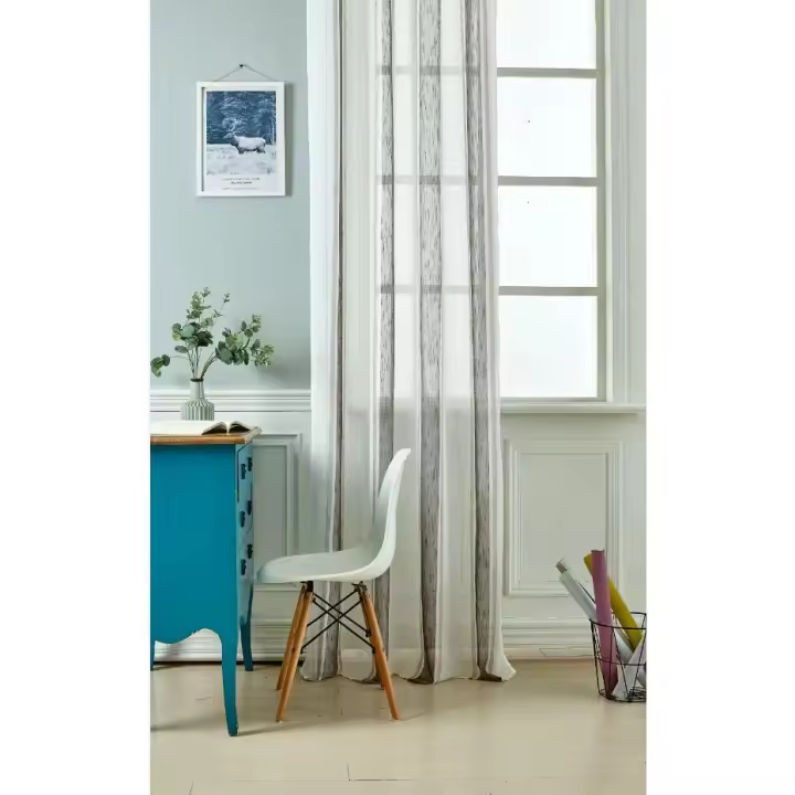Cortinas de visillo lino y poliéster con estampado de doble color.140x260cm .Decoracion para hogar y oficina. - 1