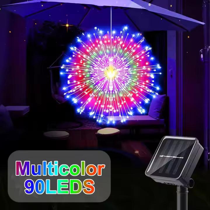 1PC Luces De Fuego Solar Colgantes Con 480LED Estrella, Luces De Cadena Impermeables Para Exterior Con 8 Modos Decoración De Navidad Y Halloween - 1