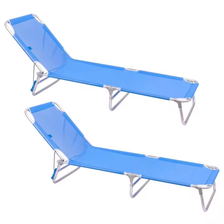 Pack 2 tumbonas playa reclinables de 3 posiciones convertible en cama azul de aluminio Lola Home - 1