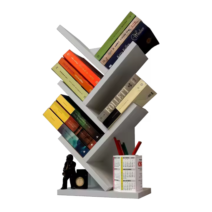 Henor Estantería Madera FSC® Sobremesa Mod. Árbol. Librería. Biblioteca 30x61x18 Cm. Blanco – Grafito – Gris Claro. - 1
