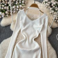 Vestido Largo De Mujer Con Cuello En V Y Manga Larga Blanco Elegante Con Cierre De Lazos Estilo Callejero Alta Moda Para Otoño Y Playa - details 14