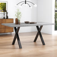 Minimalista moderna Mesa de comedor rectangular: piernas cruzadas de Hierro, aspecto de Hormigón Negro | Dimensiones 140x80x76cm - details 1