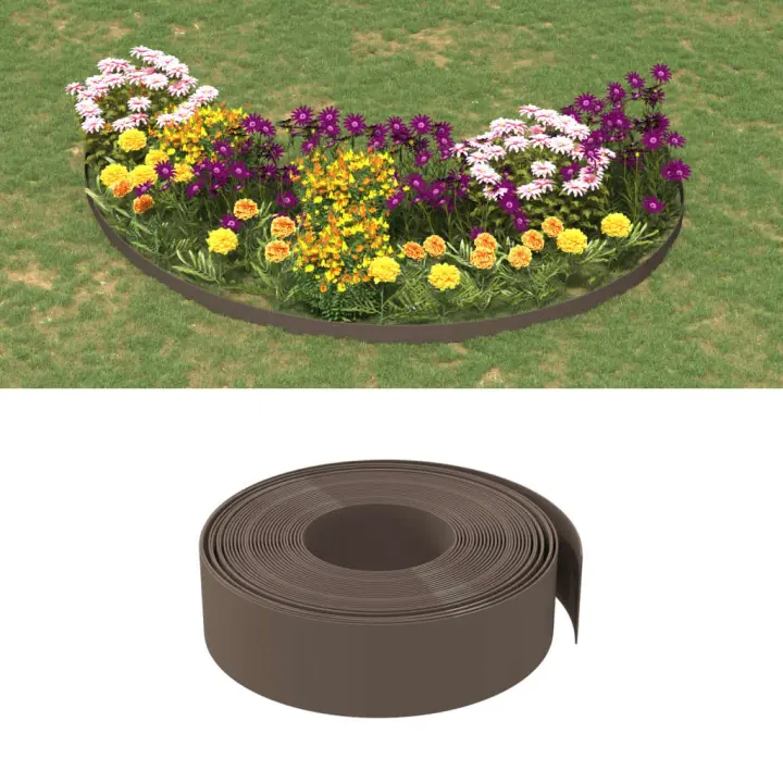 vidaXL Borduras de jardín 5 uds polietileno marrón 10 m 15 cm - 1