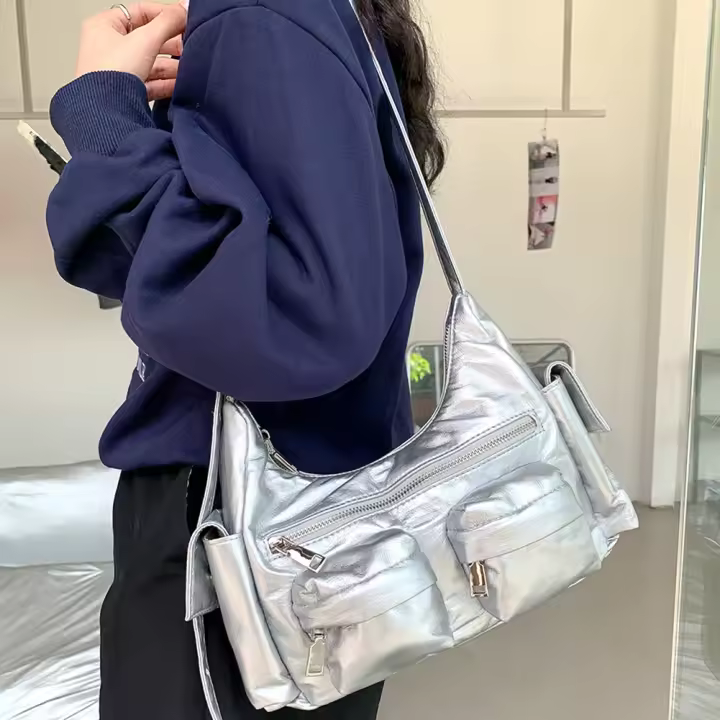 Bolso De Hombro Para Mujer Gran Capacidad Cuero Retro Multibolsillo Satchel Bolsa Transversal Versátil Para Comunicación Diaria - 1