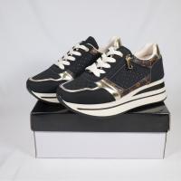 Zapatillas de cuña para vestir con decoración de cremallera color blanco negro y verde combinados con el dorado JF3547 - details 1