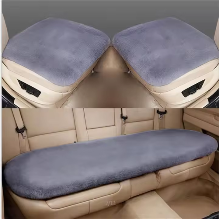 Almohadilla De Asiento De Coche De Peluche De Conejo Invierno 3 Piezas Cálido Engrosado De Lana Unidad Cuadrada Para Principal Conductor O Copiloto - 1