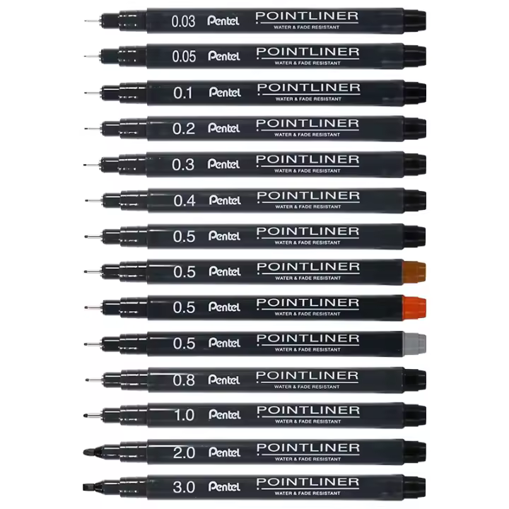 PENTEL Bolígrafo Impermeable Para Dibujos Y Comics De Punta Nylon Tamaños 0.03-3.0mm Negro Gris Marrón Para Diseño - 1
