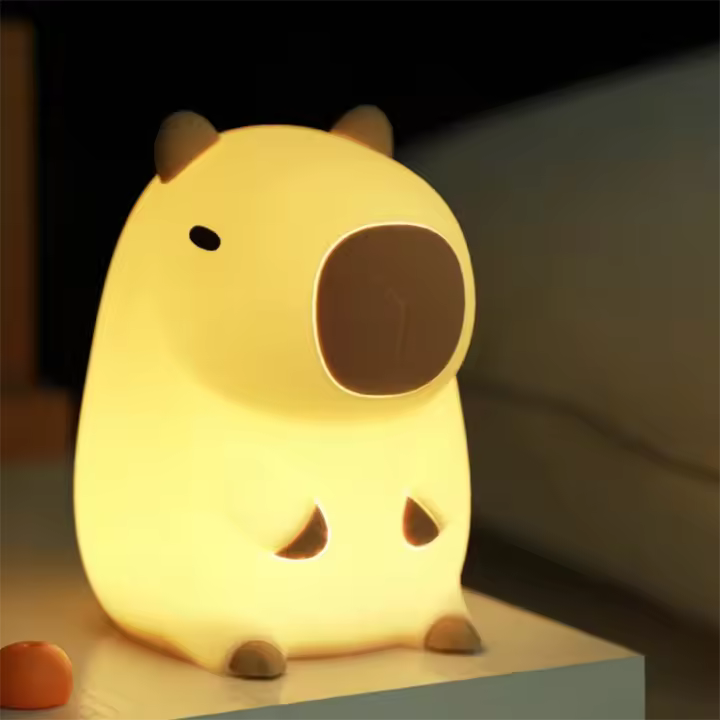 Lámpara Nocturna Recargable De Silicona Con Diseño De Capibara Cartoon Luz De Sueño Para Escritorio Habitación Función De Timer Pat-Pat LED - 1