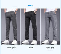Pantalones Casuales Para Hombre De Fibra De Bambú Verano Transpirables Elásticos Slim Straight Negro Gris Cierre De Cremallera - details 7