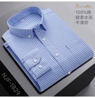 Camisa Larga De Manga Para Hombres De Talla Grande 6XL Algodón 100% Casual Con Bolsillo Y Pato Plaid Oxford Tejido Cómodo Primavera Otoño Sin Hierro - details 30