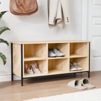 vidaXL Mueble zapatero madera contrachapada 100x35x50 cm Color Gris sonoma,  Negro,  Roble ahumado - details 4