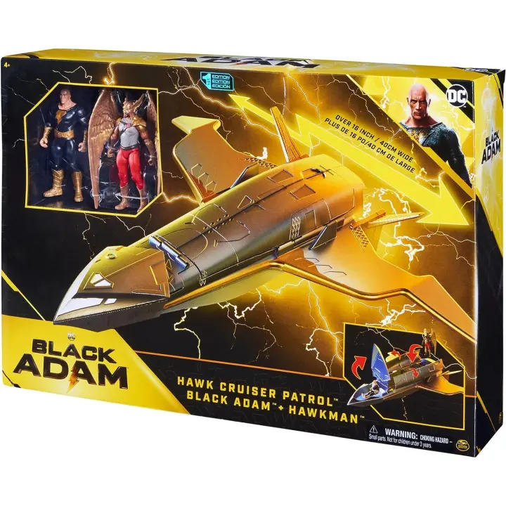 BLACK ADAM + HAWKMAN + HAWK CRUISER PATROL - Nave de 40 cm - DC COMICS - Juguete de Superhéroes - SPIN MASTER - Mayores de 4 años - 1