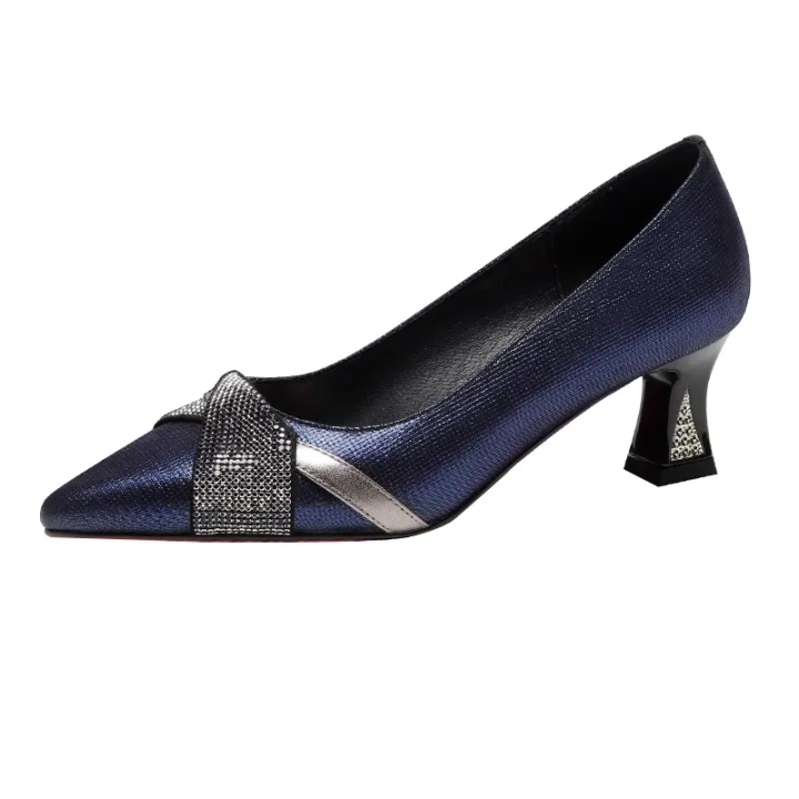 Zapatos De Tacón Alto Para Mujer En Color Azul Navy Con Cristales Estilo Clásico Y Sexy Para Fiestas Y Oficina Zapatos De Punta Redonda Y Cierre Slip-On
