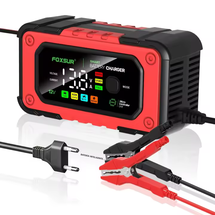 Cargador De Batería De Coche 12V 7A Mantenedor Digital Con Pantalla Color Inteligente Carga Rápida Para Baterías De Ácido Plomo Gel Calcio AGM - 1