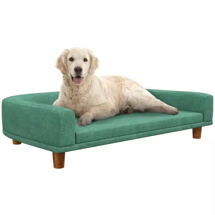 PawHut Sofá para Perros Grandes Cama Elevada para Perros Tapizada con Cojín Lavable y Patas de Madera de Pino Carga 40 kg 98x67x25 cm Verde - 1