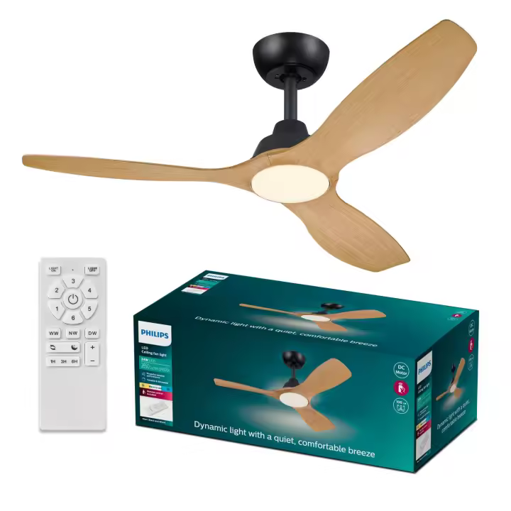 Ventilador de Techo Olas 52" DC Negro Madera Philips - 1