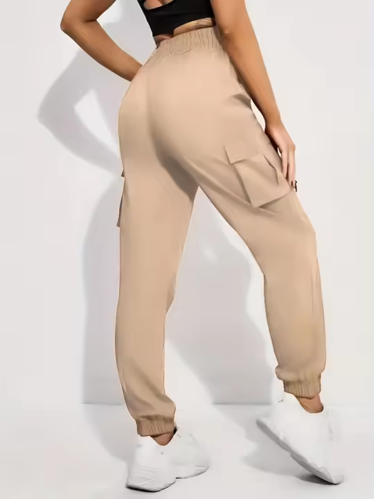 Women's Casual Workwear Sweatpants High-Waisted Loose Fit Solid Color with Belt And Pockets mid Waist Ankle-Length Polyester - 1