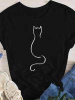 Camiseta Oversize Para Mujer Estilo Coreano Verano Manga Corta Impresión De Dibujos Animados Gato Lindo Ropa Gráfica Casual Talla True Fit - details 2