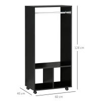 HOMCOM Armario Ropero con Ruedas Armario para Ropa con Barra Estantes Abiertos Organizador para Colgar Ropa de Dormitorio 60x40x128 cm Negro - details 2