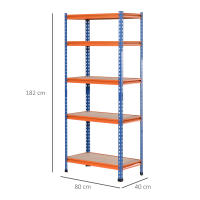 HOMCOM Estantería Metálica de Almacenaje 80x40x182 cm con 5 Niveles Ajustables en Altura Carga Máxima por Estante 300 kg para Almacén Garaje Taller Azul y Naranja - details 3
