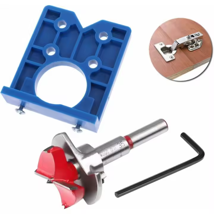 -- Juegos de plantillas para bisagras de 35 mm Juegos de brocas Forstner para bisagras ocultas Herramientas de guía de localización de brocas para bisagras de gabinetes y placas de montaje, p - 1
