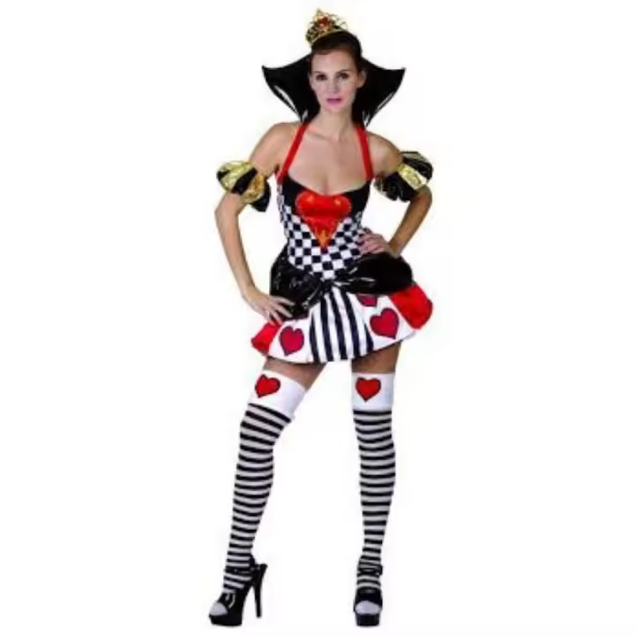 Disfraz adulta reina de corazones "talla M", vestido con cuello y brazaletes para carnaval o fiestas temáticas - 1