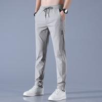 Pantalones De Negocios Casual Para Hombre 2024 Hechos De Seda De Hielo Espesidad Negra Gris Delgados Elásticos Transpirables Para Exterior Running - details 7