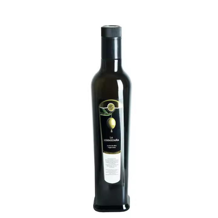 BOTELLA DE CRISTAL DE 250ML (0,25L) - ACEITE DE OLIVA VIRGEN EXTRA EXCLUSIVO - PRODUCCION LIMITADA - EXTRACCION EN FRIO - MONOPARENTAL 100% ARBEQUINA  - La Hermedaña - 1