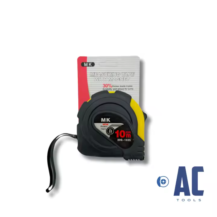 AC Tools Cinta métrica grande 10 metros metro Flexómetro con funda de goma, 10m x 25mm, 10 metros y 25 milímetros de ancho para una mayor rigidez, facilitando la horizontalidad para la medida a cierta distancia sin ayuda. Con botón de bloqueo. - 1