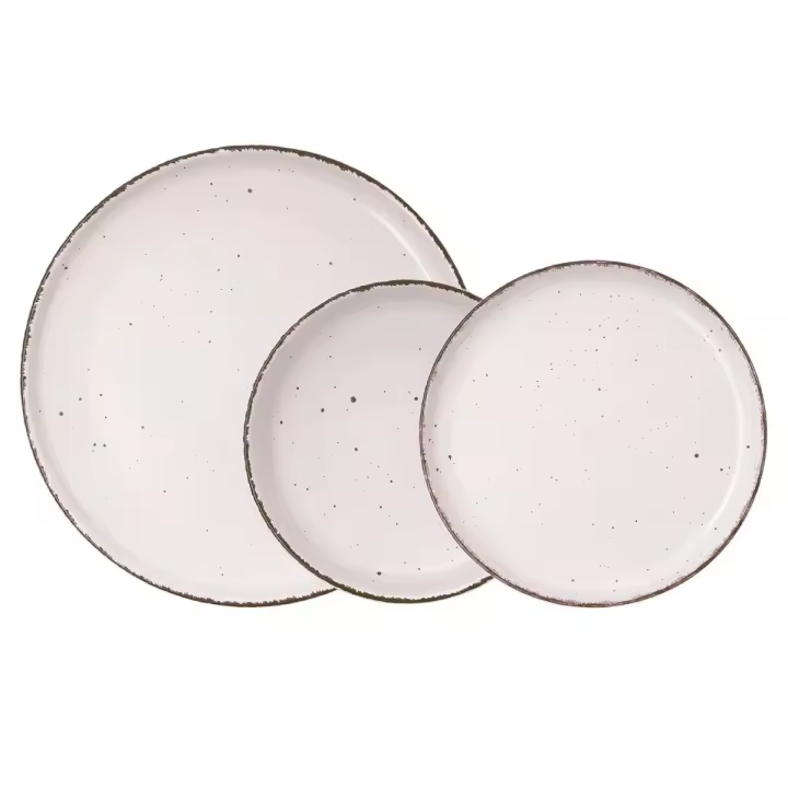 Vajilla Cerámica QUID DUNA Crema - 4 personas, 12 piezas decoradas, estilo rústico y artesanal, apta para lavavajillas - 1