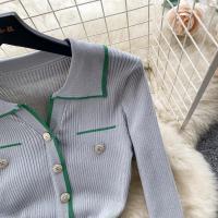 Vestido De Lana Elegante De Otoño Invierno Para Mujer Cintura Alta Botones Cuello Bajado Largo De Contraste Nuevo 2024 - details 10