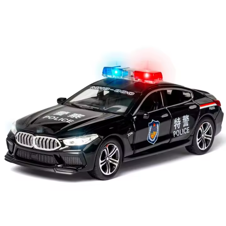 Coche De Policía M8 a Escala 1/32 En Metal Con Retroceso Pull Back Vehículo De Simulación Abre Puertas Juguete Para Colección Y Regalo Para Niños - 1