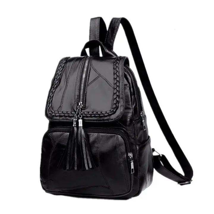 Mochila De Mujer De Cuero De Alta Calidad Diseñadora Bolso De Moda Para Escuela Y Viajes Gran Capacidad Multifuncional Con Cierre De Cremallera - 1